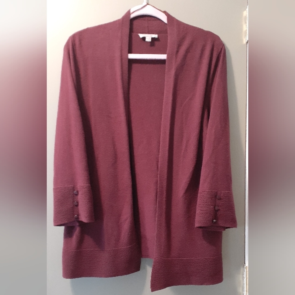 3/4 sleeve open-front sweater